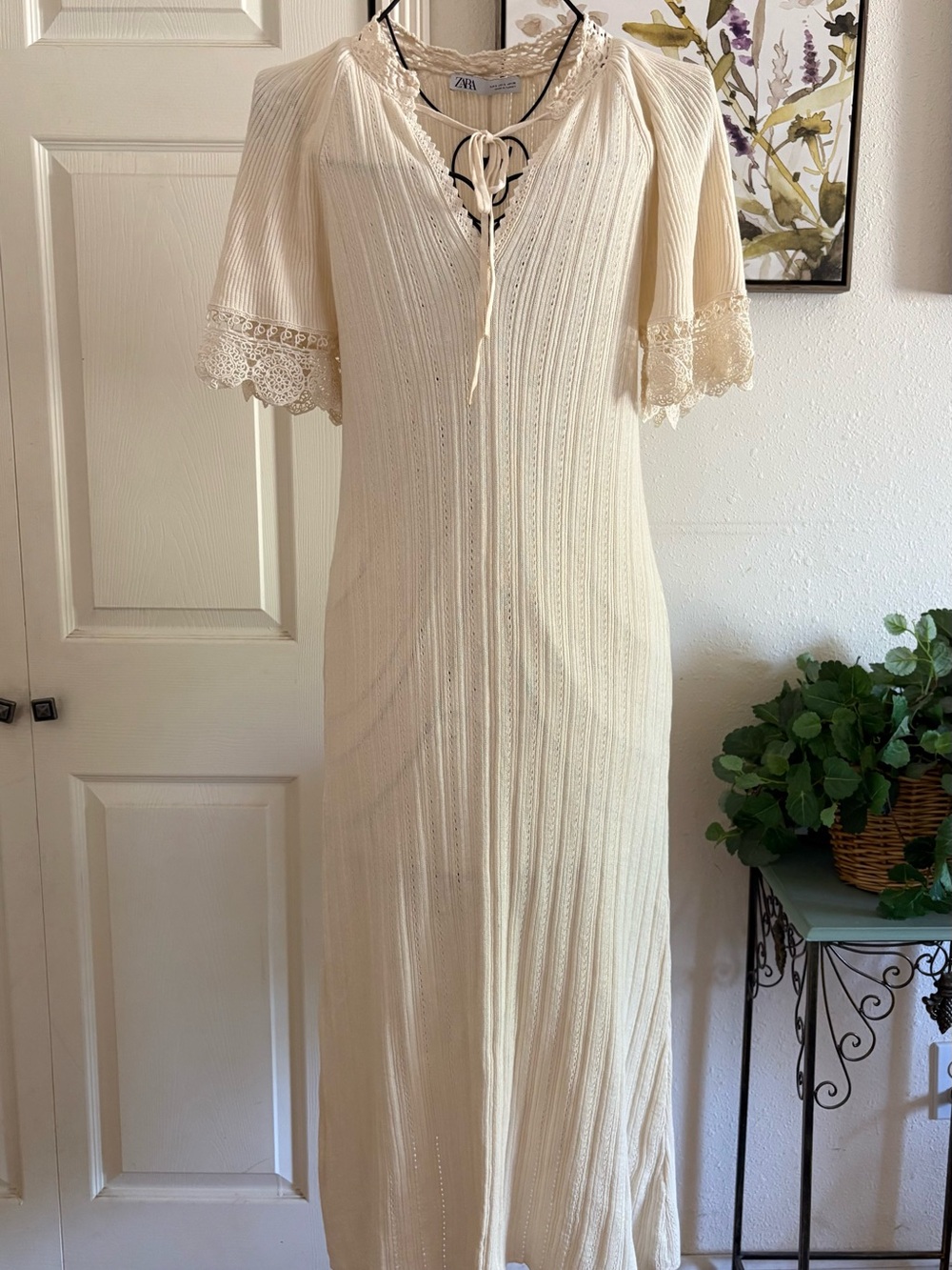 Zara Ivory Lace-Trim Maxi Dress